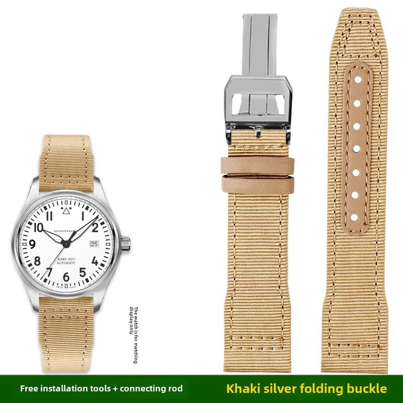 For IWC Pilot Nylon Genuine Leather watch band for IWC Mark 18 Balack Aces Portuguese original style woven canvas strap Bracelet