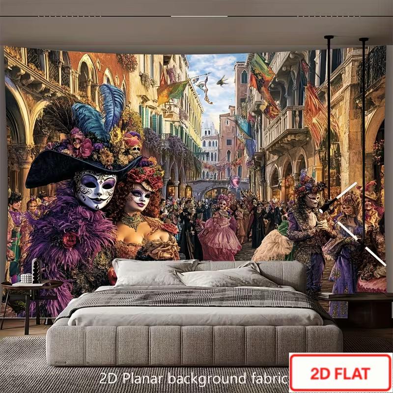 2D Venice Carnival Photography Background, Vintage Venetian Masquerade Ball Masked Party Decor Banner