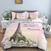 Paris Tower Duvet Cover Famous Buildings In France for Women Men Adults Pink Romantic Bedroom Decoration Polyester Quilt Cover
