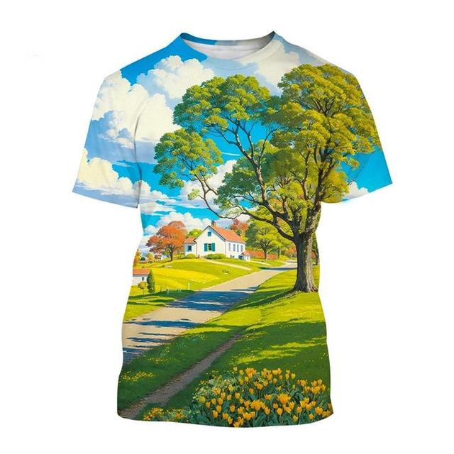Landscape 3D Printed T-shirt Scenery Painting Art T Shirt For Men Fashion Round Neck Short-sleeved Casual Summer Tees Tops