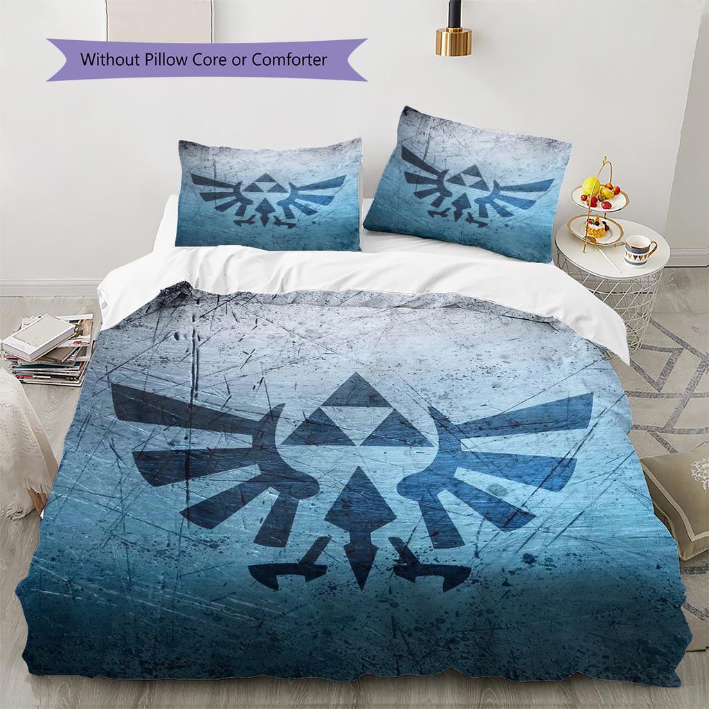 Link Zelda Vzor Ložní povlečení Sada prošívaných dek a povlaků na polštáře Domácí dekorace Dárek (1 * povlak na peřinu + 2 * povlak na polštář, bez jádra)