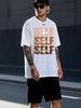 Men'S Self Love Self Worth Self Respect T-Shirt - White with Brown Vertical Self-Affirmation Print, Casual Round Neck Sh