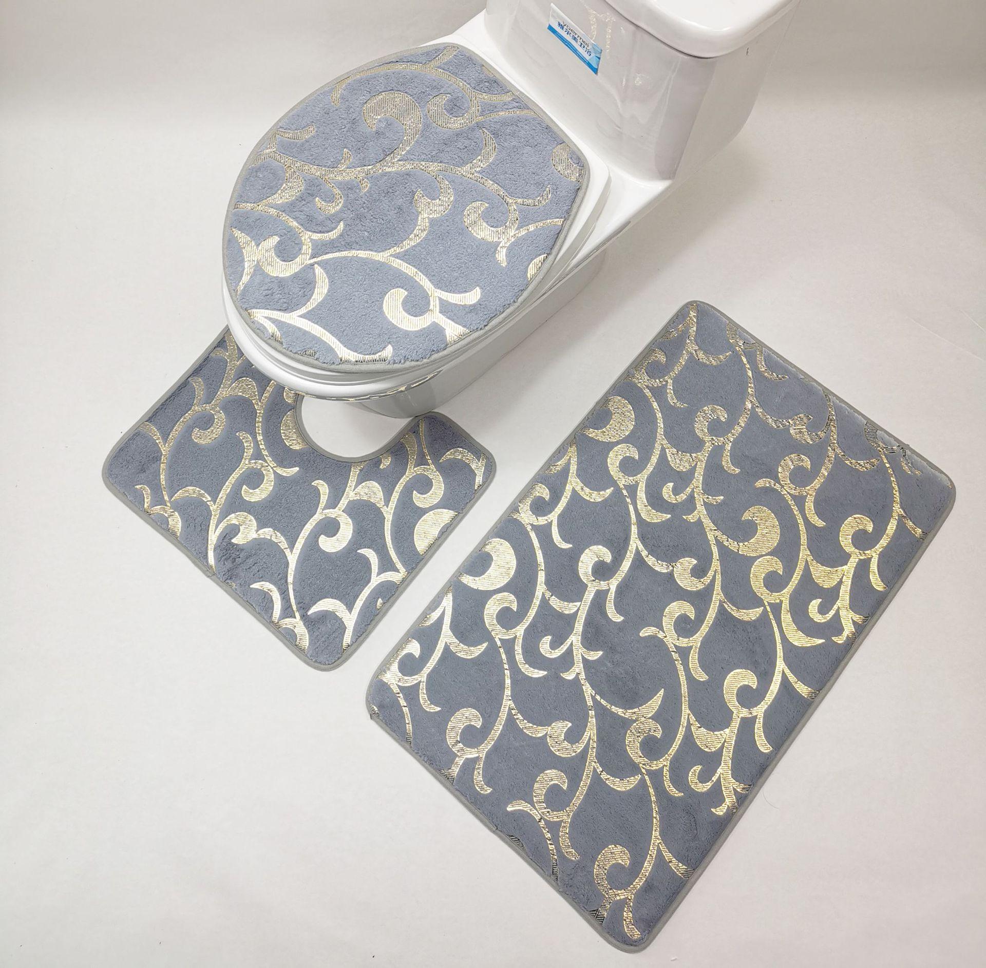 

Gold Printing Rugs for Bedroom Mechanical Wash Geometric Print Rug and Carpets for Home Living Room Bathroom-Toilet Mats Set