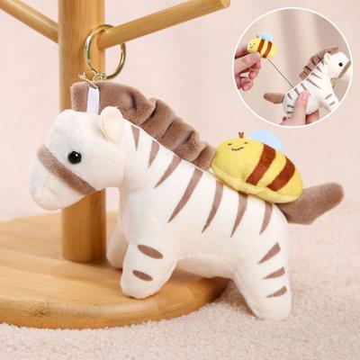 Plush Doll Pendant Pull Type Zebra Elephant Bee Shark Design Decorative Animal Hanger Purse Decoration