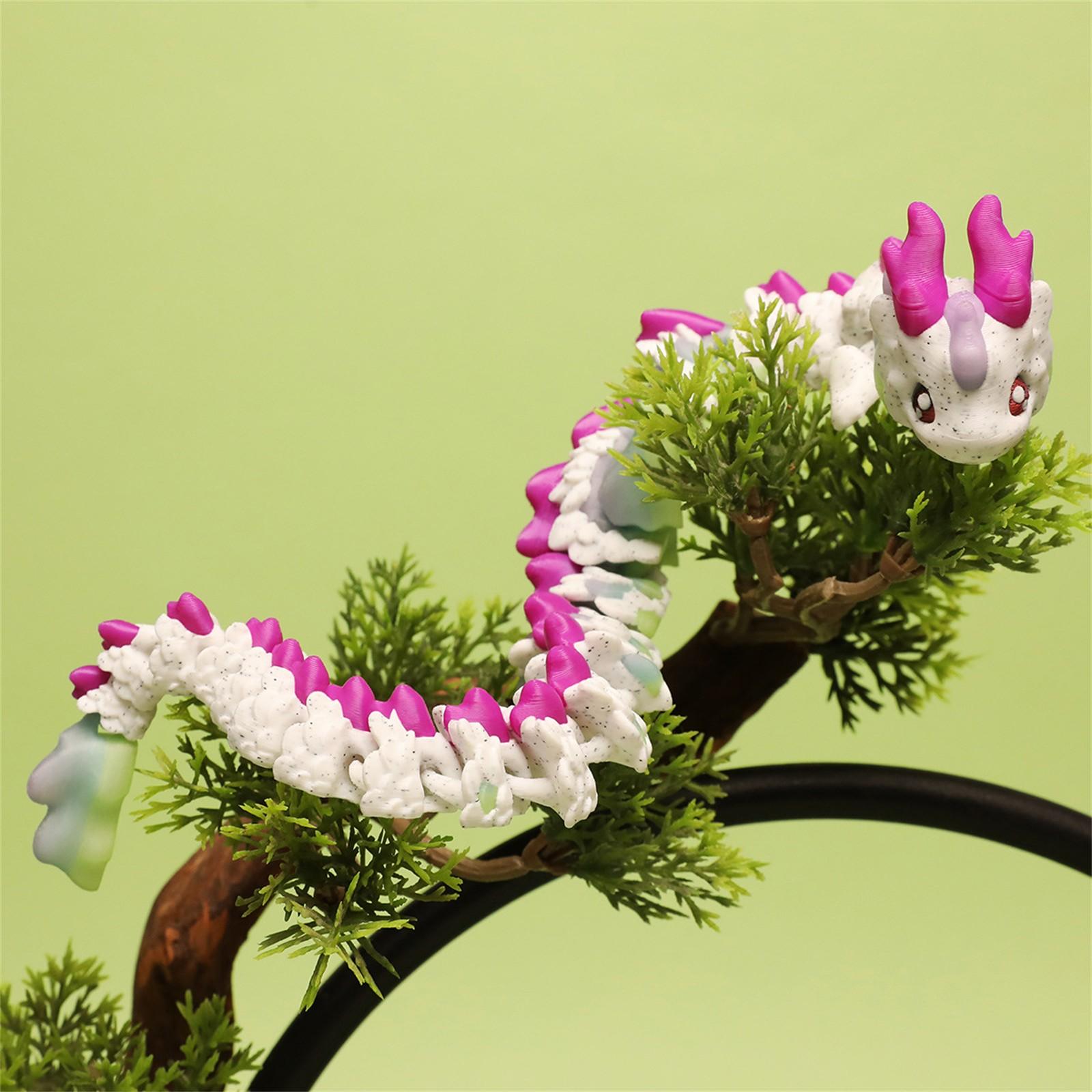 

3D Printed Dragon Figurines Set,Articulated, Flexible, And Exquisitely Cute Toys For Play And Display For Kids One Size білий