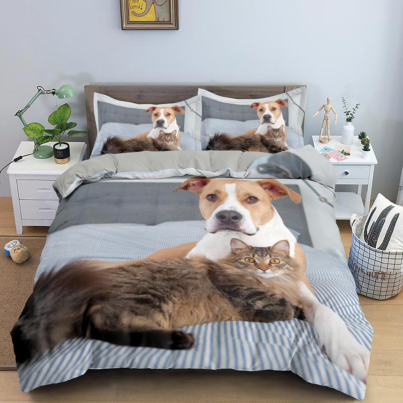 Animal Dog Duvet Cover King Queen Size Kids Cute Pet Puppy Them Bedding Set Corgi Golden Retriever 2/3pcs Polyester Quilt Cover