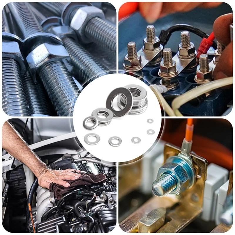 Stainless Steel Flat Washer Set M2-M16 Metal Screw Washers Rings Plain Gaskets Fastener Hardware Assortment Kits for Repair