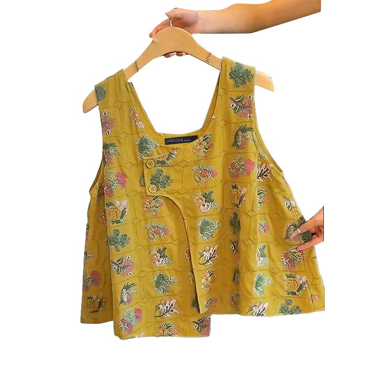 

ZANZEA Женские летние повседневные майки без рукавов с цветочным принтом 5XL жёлтый