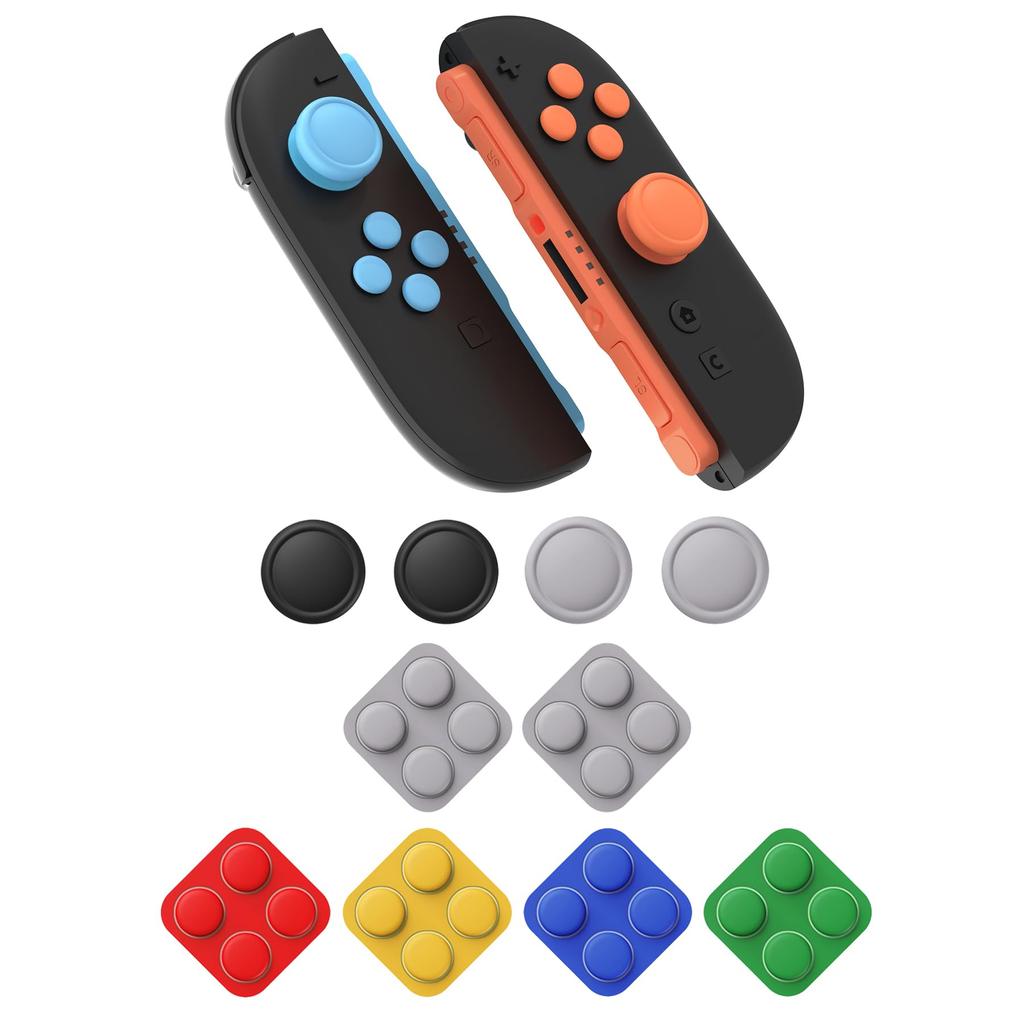 PlayVital Silikon-Knopfabdeckung Daumen-Grip-Set für Nintendo Switch 2 Enthält 8 farbenfrohe ABXY-Knopfkappen und 4 Stick-Kappen & Joy-Con 2, (Schwarz, Grau,