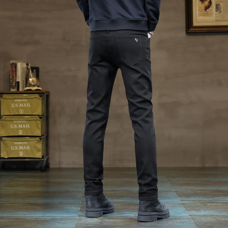 JYL Мужские черные джинсы эластичные узкие корейский стиль средняя посадка повседневная структура 28