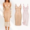 Waist Cinched Mesh Cover Up Dress Lace Trim Slip Smock Classy Sheer Mesh Dress  Lady Outfit