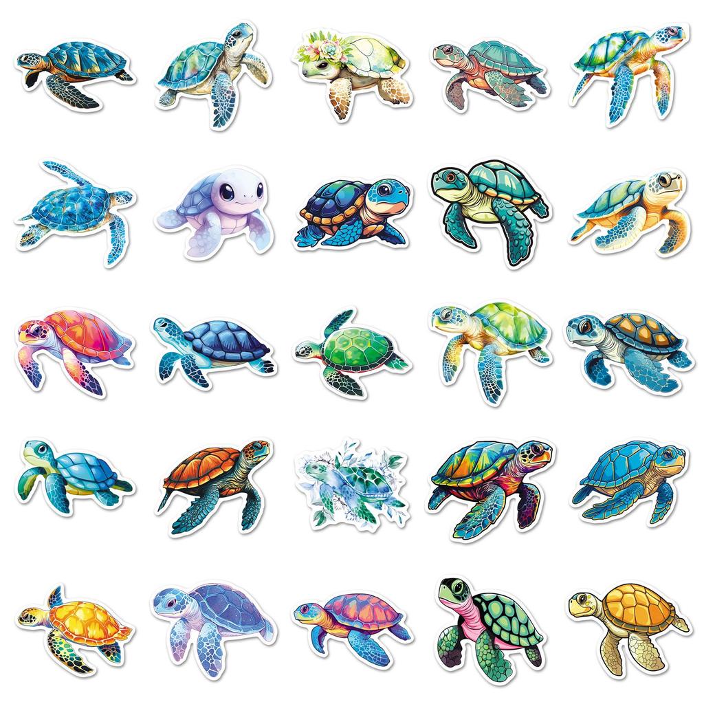 50pcs Waterproof Sea Turtle Marine Life Cartoon Stickers for Tablet, Earphones, Stationery