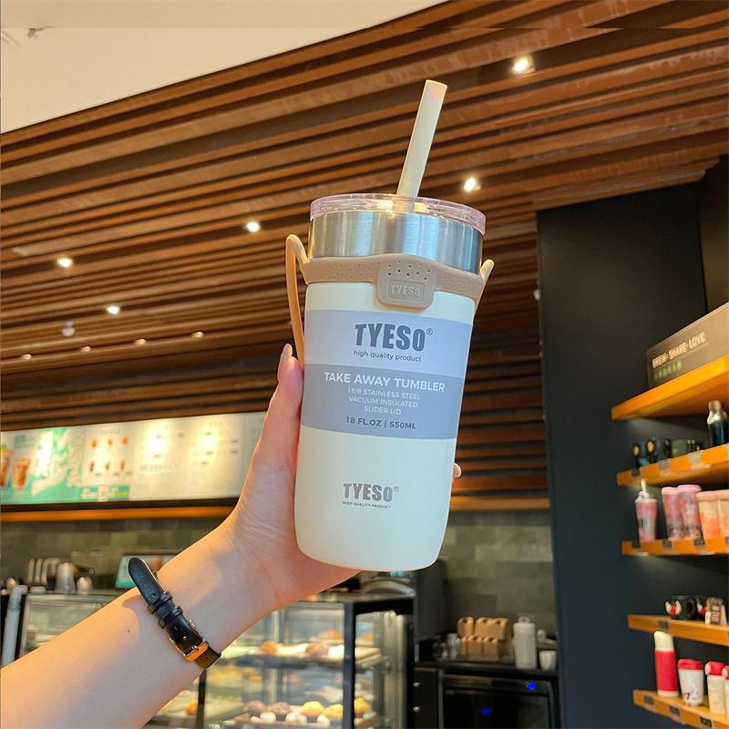 550/710ML Stainless Steel Coffee Mug with Straw Portable Car Cup Keep Cold Vacuum Tumbler Insulated Cup Double Thermos Bottles