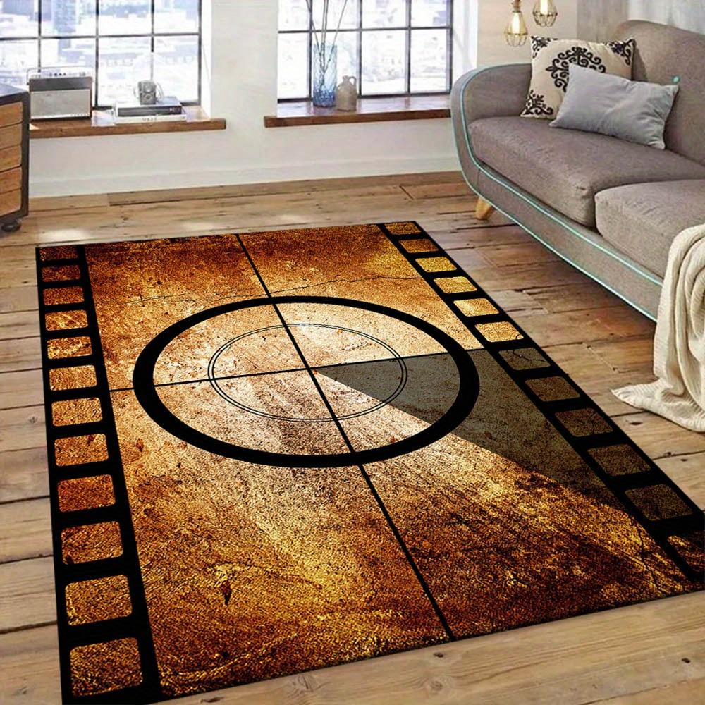 

1pc Movie Countdown Pattern Non-Slip Area Rug - Crystal Velvet, Vintage Film Design with Golden Spool & Clapper Board, 50x80cm