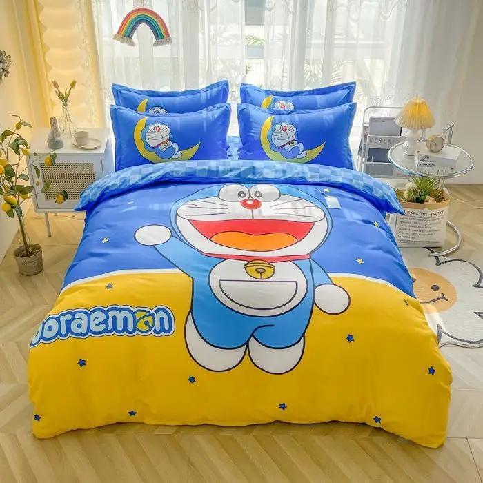 Doraemon Mechanical Cat Cartoon Style Pure Cotton Material Bed Three-piece Set Student Dormitory Dirty-Resistant Bedding