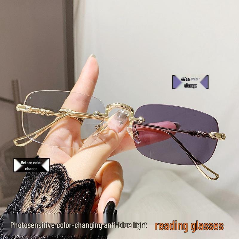 Rimless Photosensitive Color-Changing Anti-Blue Light Reading Glasses for Elderly - Internet Sensation