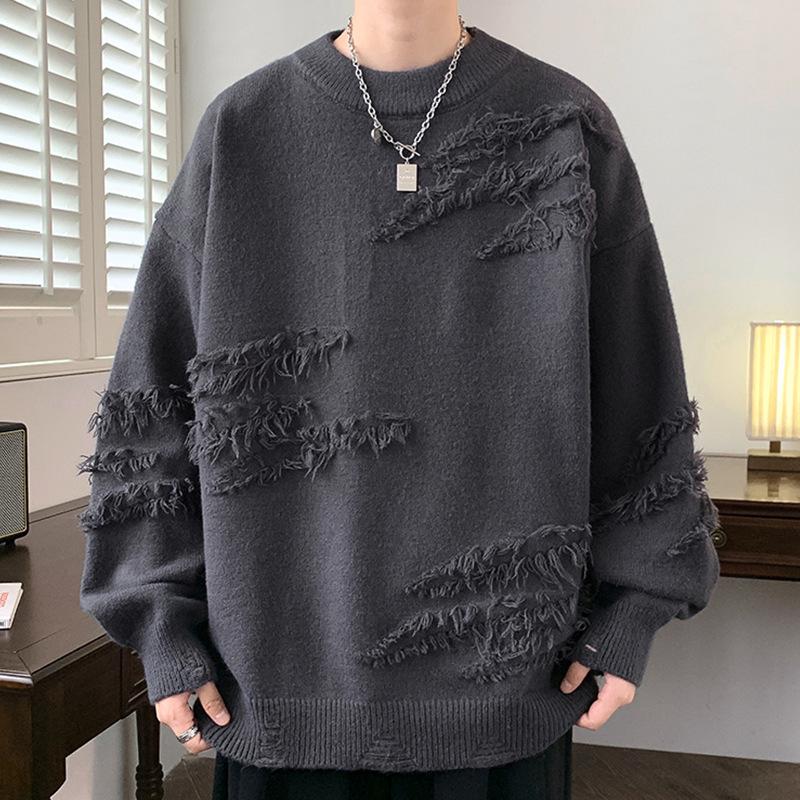 Autumn Winter Men's Solid Color Casual Knit Sweater - Stylish, Loose, Versatile.