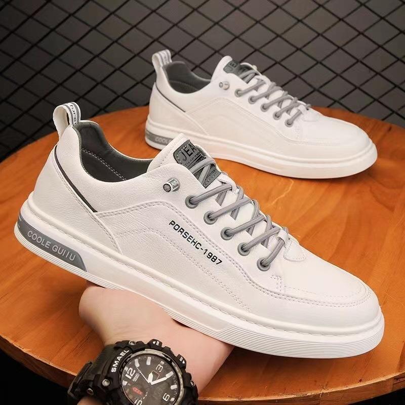 New Men's Casual Leather Shoes Men's Versatile Sports Trendy Shoes Men's Thick-soled White Board Shoes Men's Shoes Spring