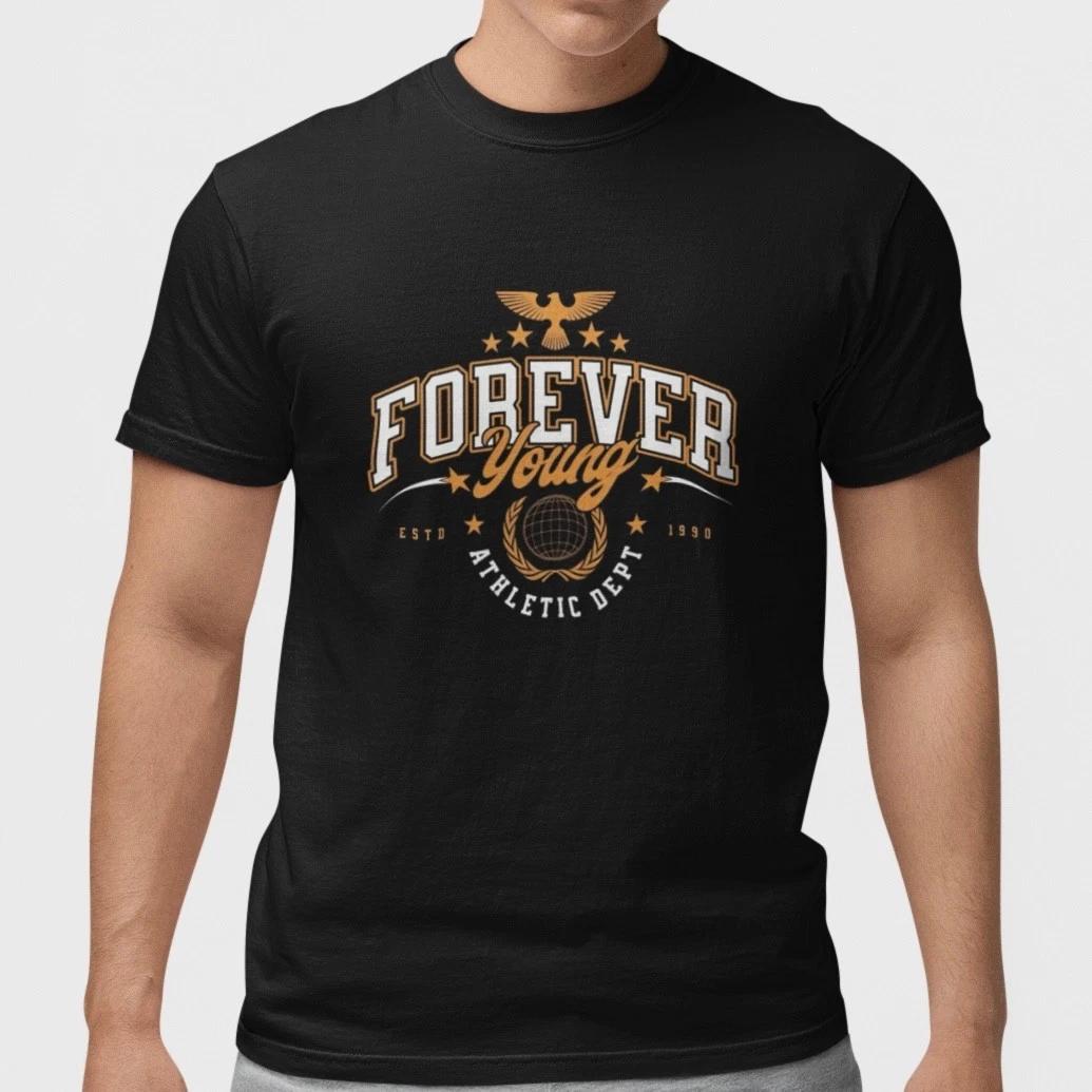 Vintage Athletic T Shirt Forever Young Retro College Style Black Graphic Tee XL