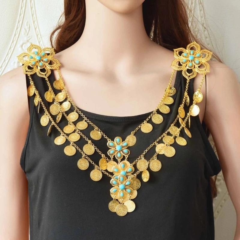 Multi Layer Alloy Coin Tassels Shoulder Chain Necklace Shoulder Accessory for Fashion Forward Women Seeking Unique Style