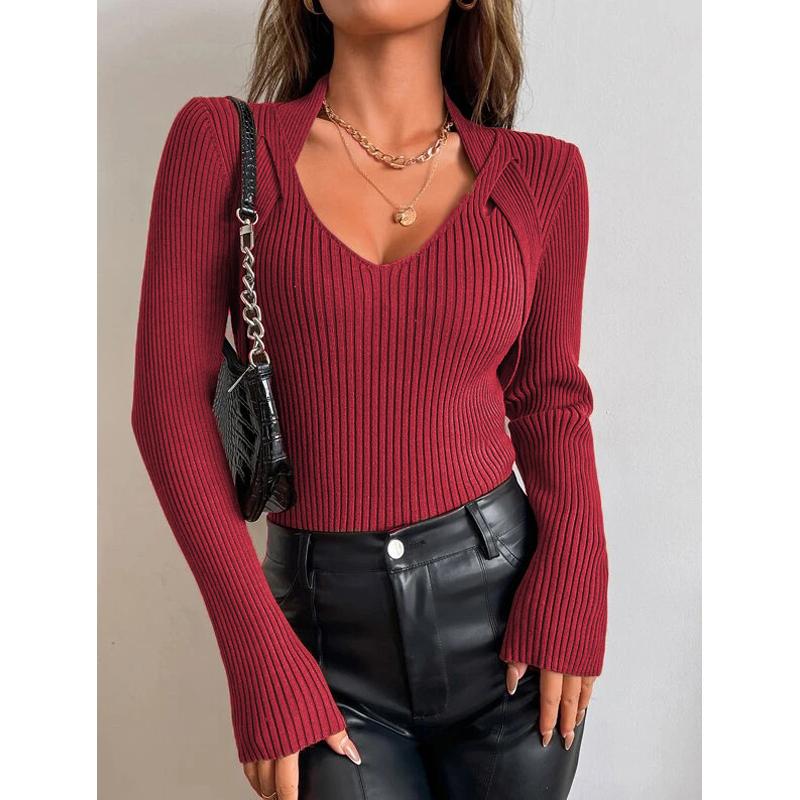 Women's Fashion Long Sleeve Casual Pullover Tops Autumn Winter Femme Knit Pull Sweater