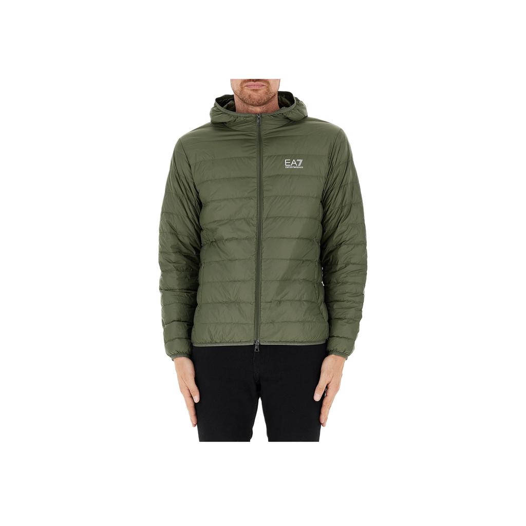 Emporio Armani EA7 Logo Print Hooded Zip Long Sleeve Down Jacket Men Outerwear Green 8NPB24-PNGPZ-1846