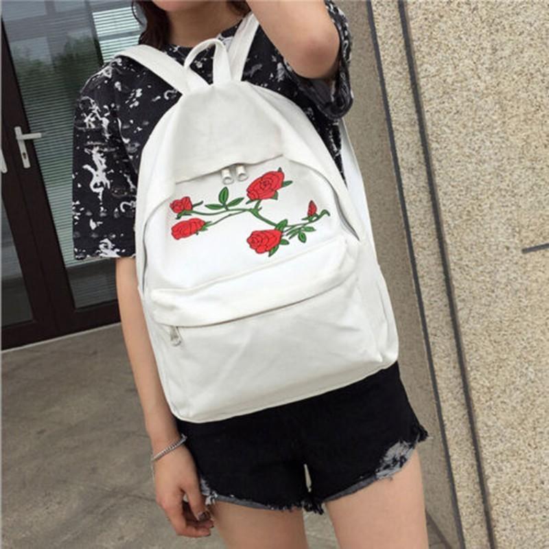 Rose Pattern Women Ladies Canvas Shoulder School Bag Girls Backpack Satchel