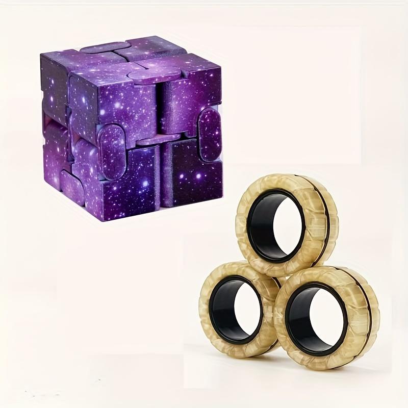 

1 набор браслетов на кончиках пальцев и 1 набор кубиков Рубика на кончиках пальцев, магнитные флуоресцентные браслеты на кончики пальцев для снятия стресса purple and yellow