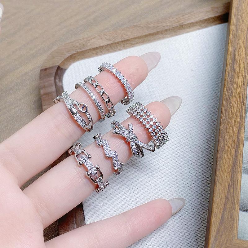 Day Cold Wind Zircon Light Luxury High Sense Open Ring Exquisite Geometric Personality Niche Ring Woman