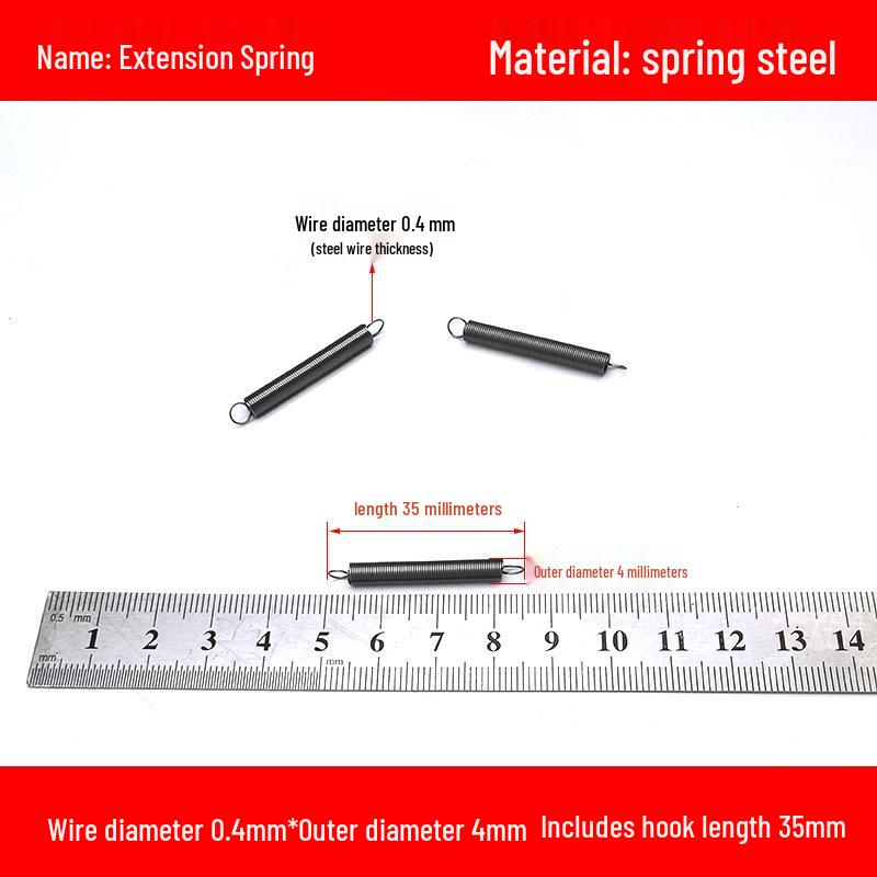 Micro Precision Extension Tension Spring Set with Hooks, 0.4mm Wire Diameter, 3-5mm Outer Diameter