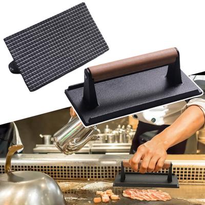 Meat Press Burger Press Rectangle Round Heavy-Duty Cast Bacon Press Steak Preee Nonstick Pan with Wood Handle