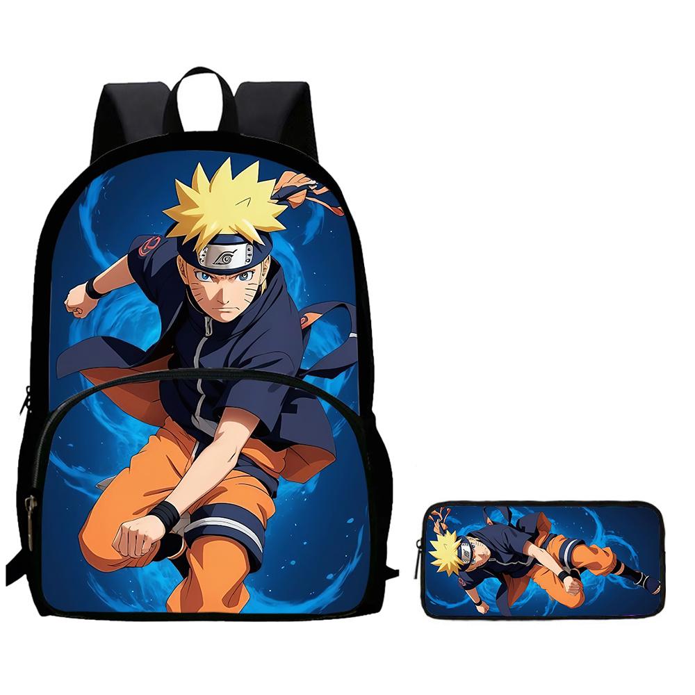 2Pcs Set Kids Backpack with Front Pocket & Pencil Bag, Cartoon NARUTO School Bags for Boys&Girls Aged 6-10, Durable& Lightweight