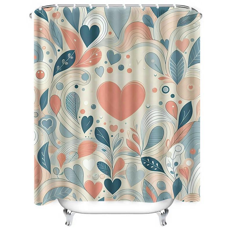 Abstract Hearts And Leaves Waterproof Shower Curtain