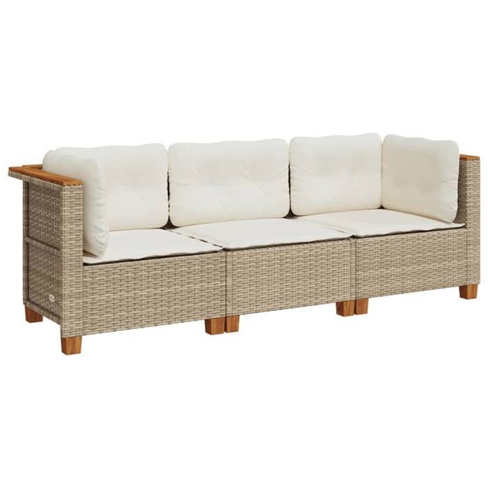 VidaXL Garden Sofa with Cushions 3-seater Beige Woven Resin, Outdoor Sofa, Garden Seat, Garden Sofa 365919