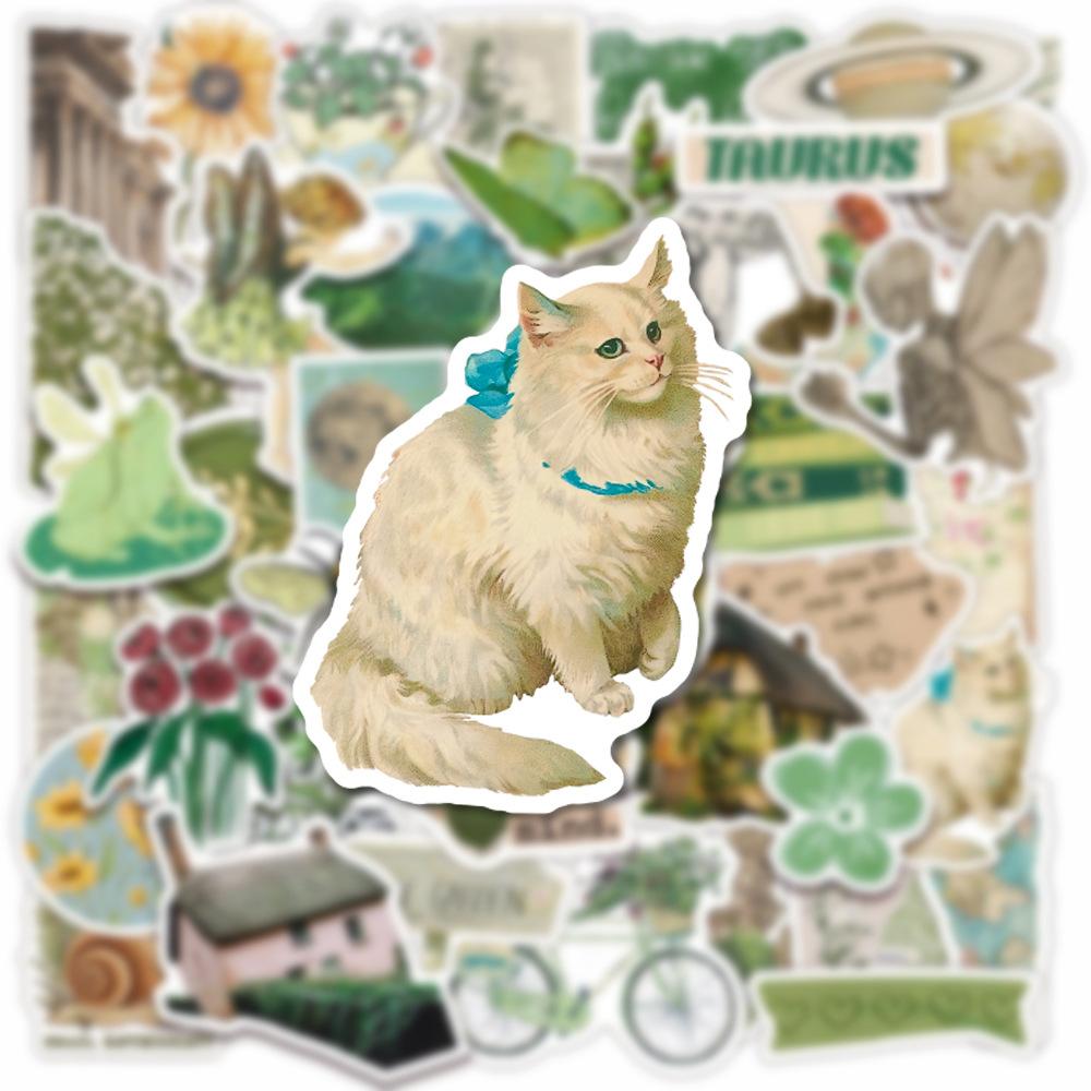 50Pcs/Set Renaissance . Retro Green Art Stickers DIY Fashion Waterproof Doodle Decals Stickers