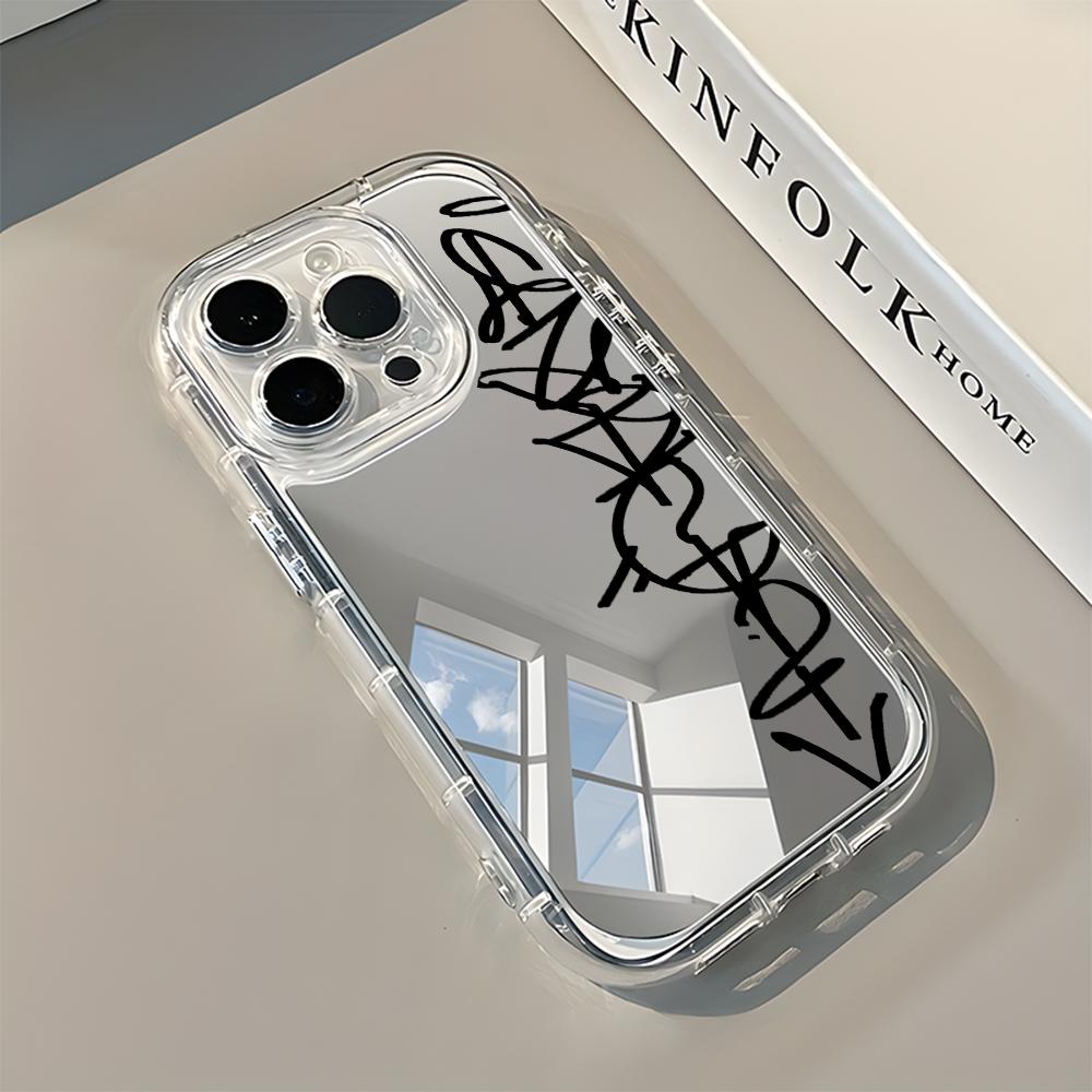 Black Abstract Graffiti Pattern Back Mirror Phone Case For iPhone 11 12 13 14 15 16 17 Pro Max Air 7 8 Plus X XR XS Soft Cover iPhone 8 Plus прозрачный