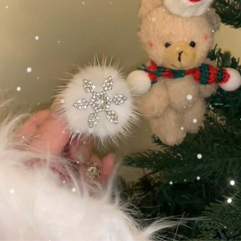 New Fashion Shiny Rhinestone Snowflake Fur Ball Plush BB Clip for Women Korean Sweet Bang Clip Barrette Hair Accessories