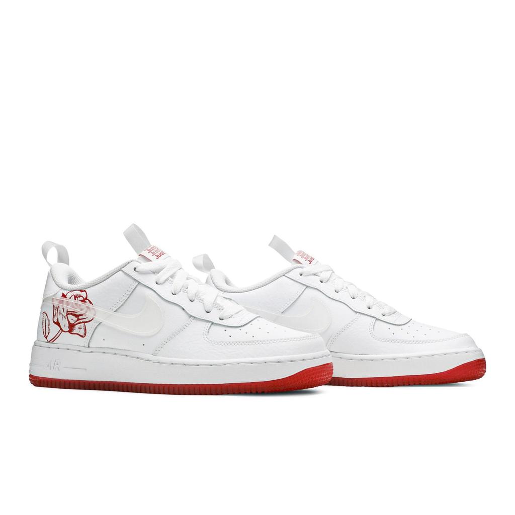 Nike Air Force 1 Low Grade School 'Thank You Plastic Bag' (Unisex) White / White / University Red Kids' Skateboarding Shoes CN8534 100