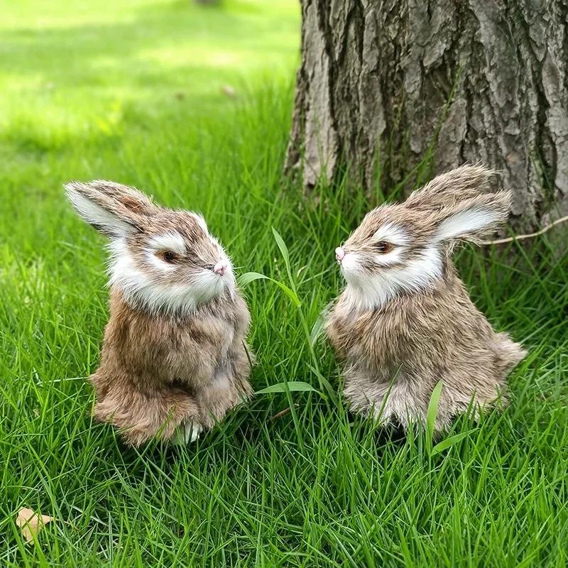 Simulated Rabbit Animal Model Miniature Ornament Home Decoration Crafts Simulated Animal Rabbit Fur Gift Statues Wholesale