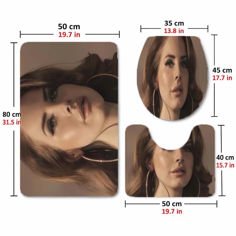Lana Del Rey (15)Flannel Toilet 3 Piece Set Soft Bathroom Rug Non-Slip Toilet Seat Cover Bathroom Home Decor