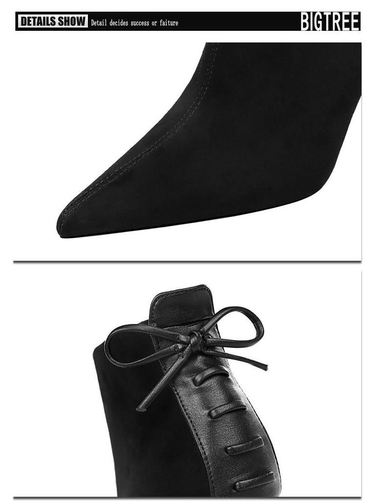 Evropská a americká retro móda Sexy noční klub Semišové šněrovací boty na vysokém podpatku se špičatou špičkou