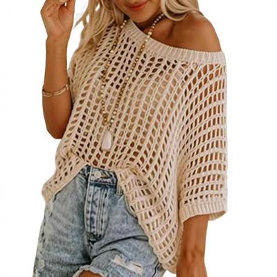 European & American 2025 Summer Mesh Hollowed-Out Five-Sleeve Beach Cover-up Sunscreen.
