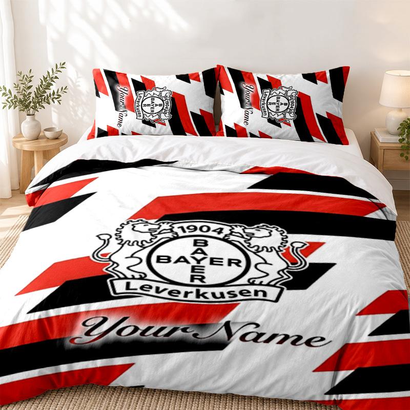Bayer Leverkusen Custom Name 3pc Set Perfect for Bedroom Use Comfortable Bedding Set Includes a Duvet Cover and Two Pillowcases Ideal Birthday or Chri