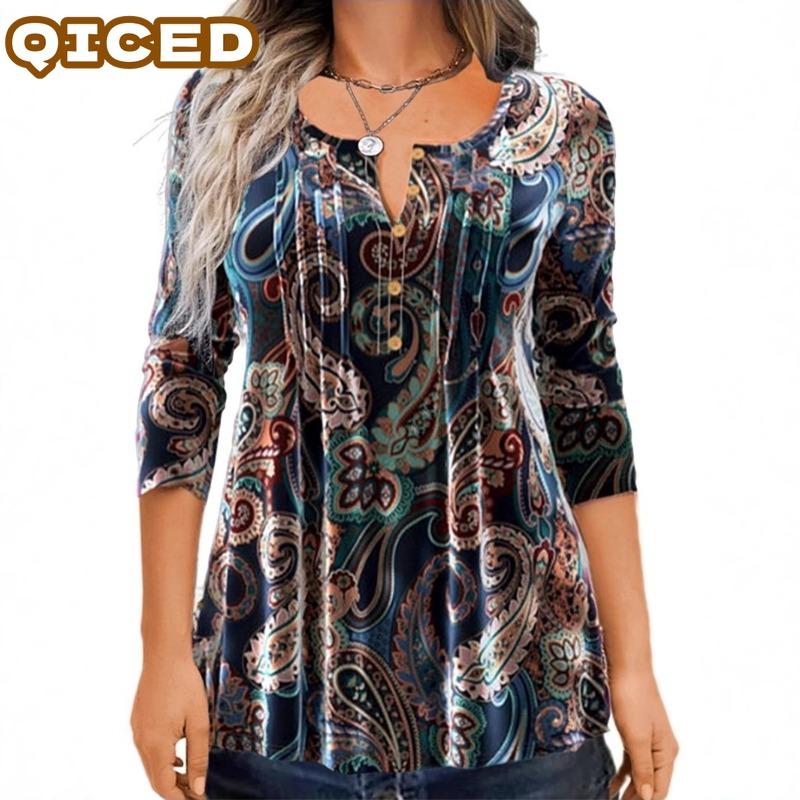 QICED Kadın Moda Günlük Uzun Kollu O Yaka Bluzlar & Gömlekler