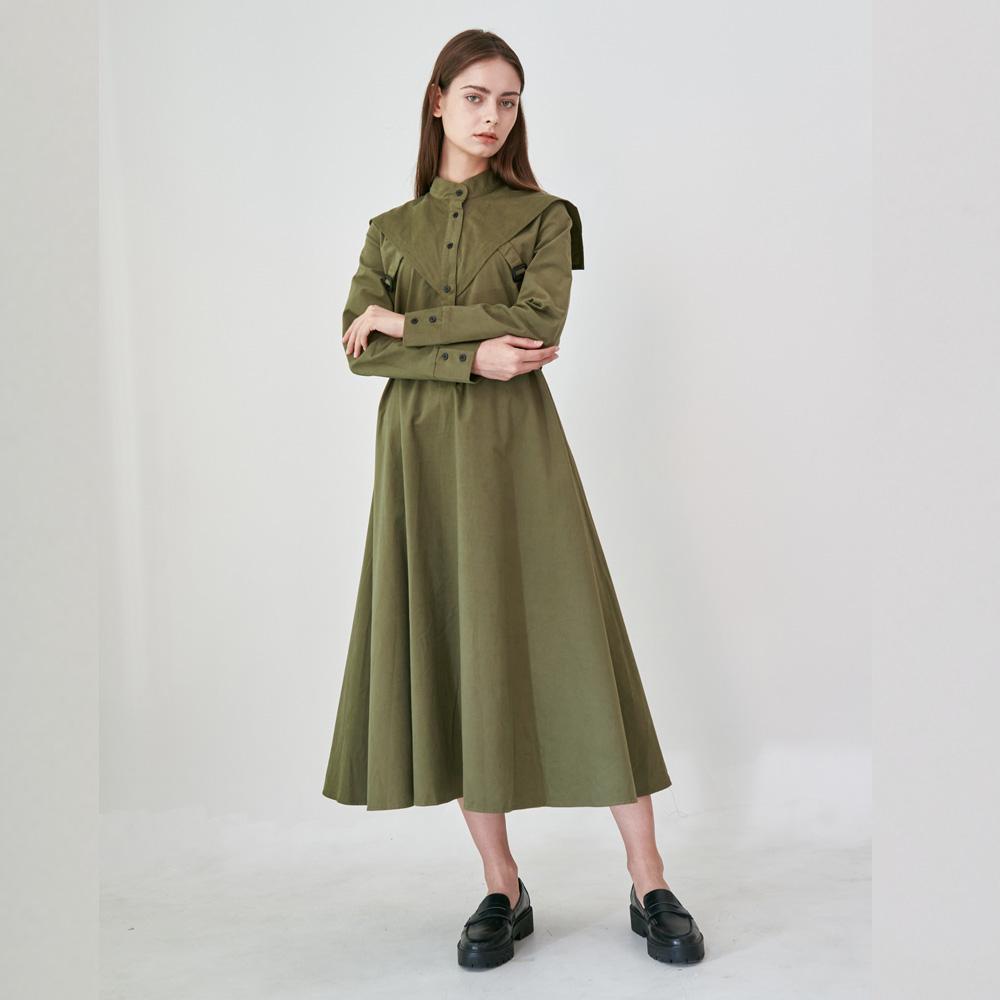 WUNDER GEIST Cavalier Flare Shirt Long Dress (Khaki)