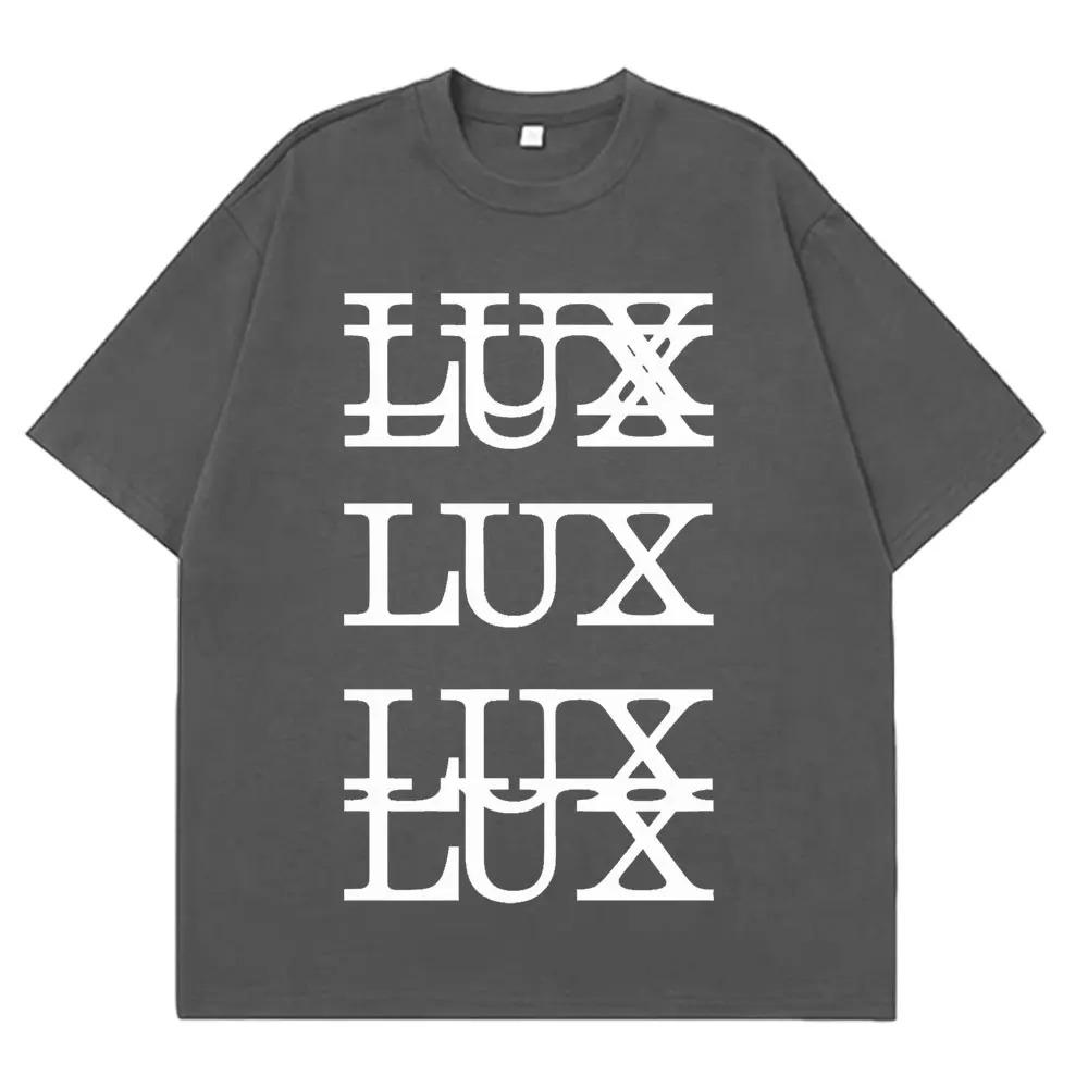 LUX Lettering Stacked Design T-Shirt White Cotton Y2K Goth Aesthetic Casual Women And Men T-shirt