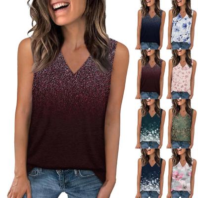 Tank Top Γυναικεία αμάνικα μπλουζάκια casual printed, καλοκαιρινά με V λαιμόκοψη