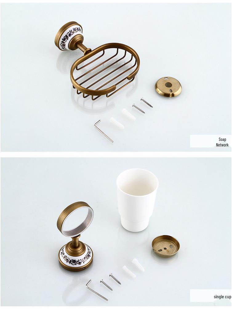European Antique Brass Double Towel Bar & Shelf Set