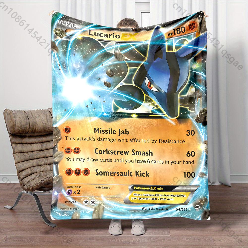 1PC Pokémon Lucario Card Pattern Blanket Warm Soft Fluffy Kids Adult Sofa Bed Throw Blanket Suitable Travel Camping for Gifts