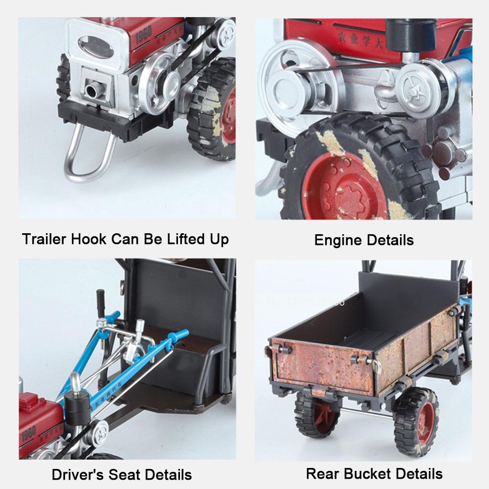1:24 Alloy Agricultural Walking Tractors Model Cars Toy with Light Music Rear Bucket Raised Lowered Miniature Vehicle Boys Gifts
